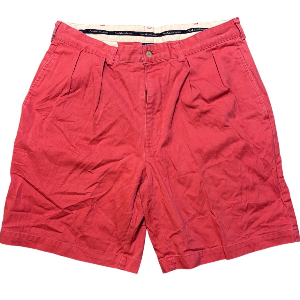 Vintage Polo Ralph Lauren Chino Tyler Shorts Mens 34 Salmon Pleated Cotton Twill